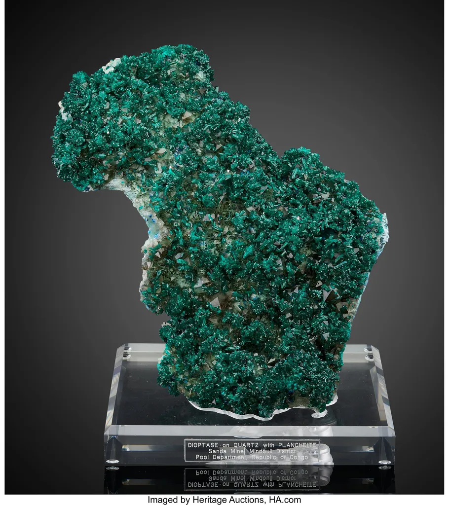 Dioptase on Quartz with Plancheite image