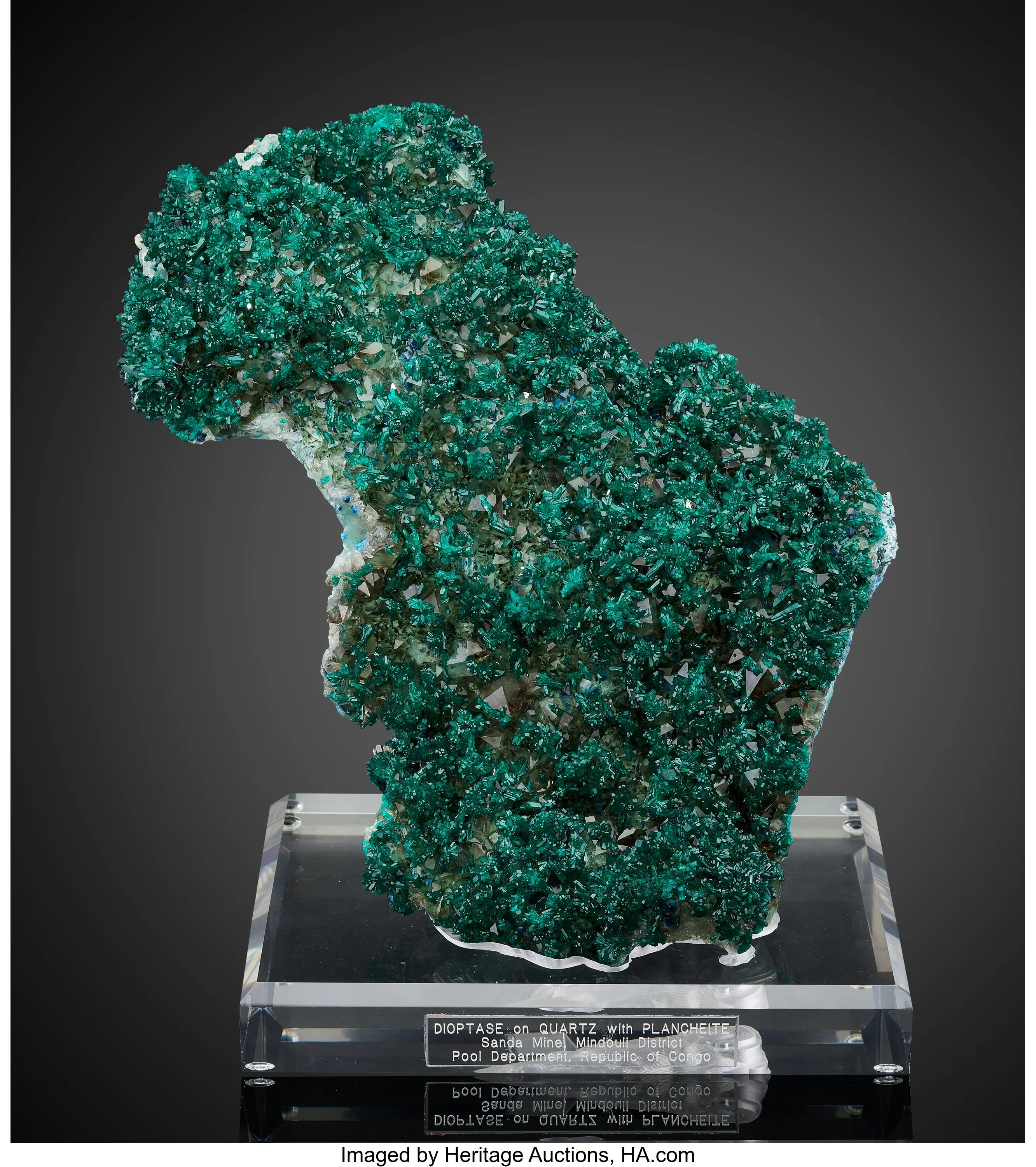 Dioptase on Quartz with Plancheite - image 1