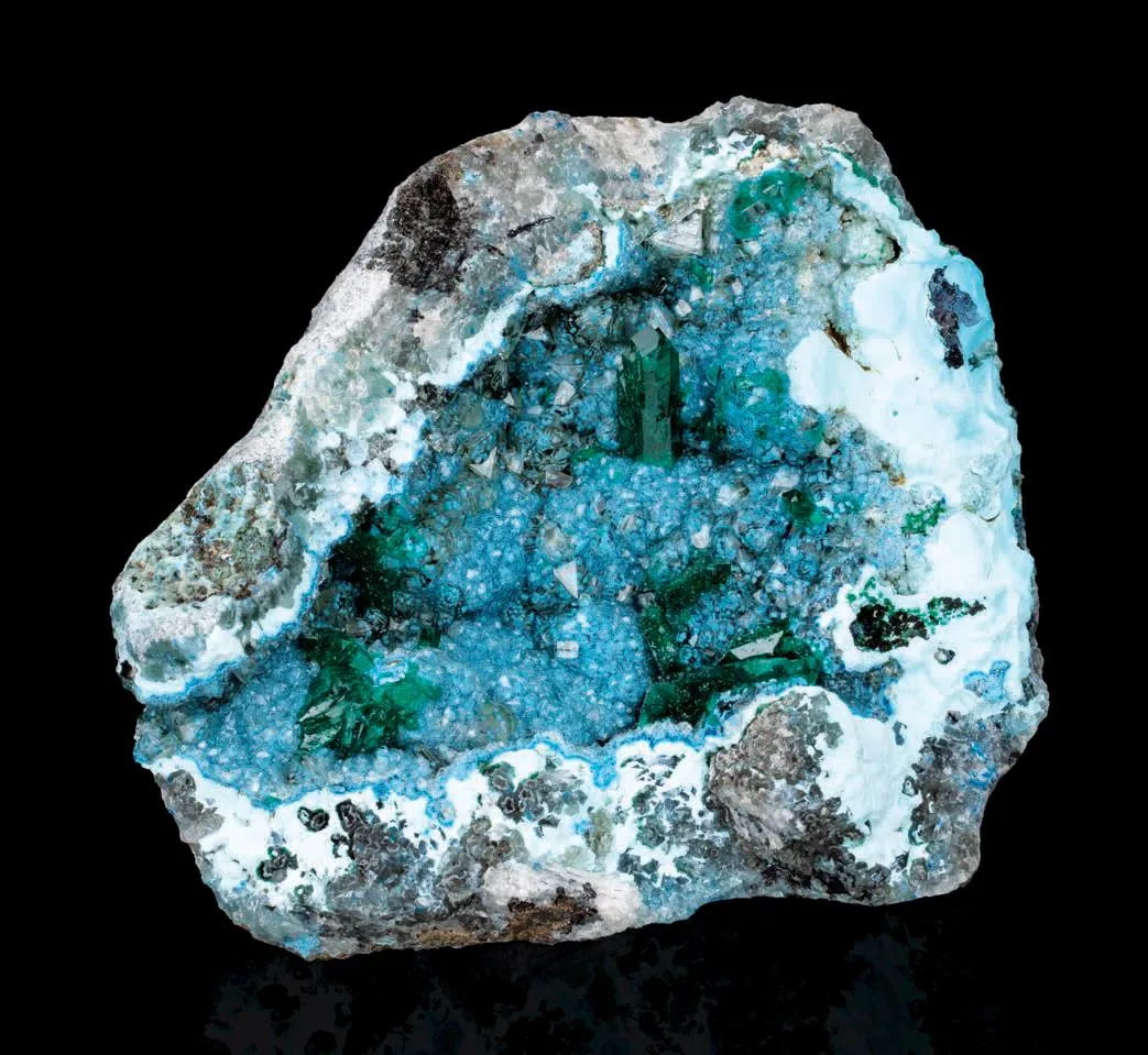 Dioptase on Quartz with Plancheite inclusions - image 1