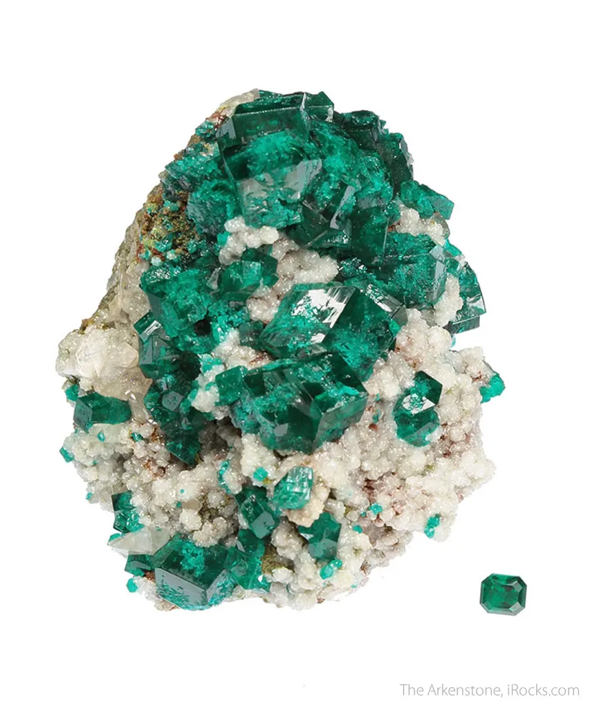 Dioptase (rough and cut set) image