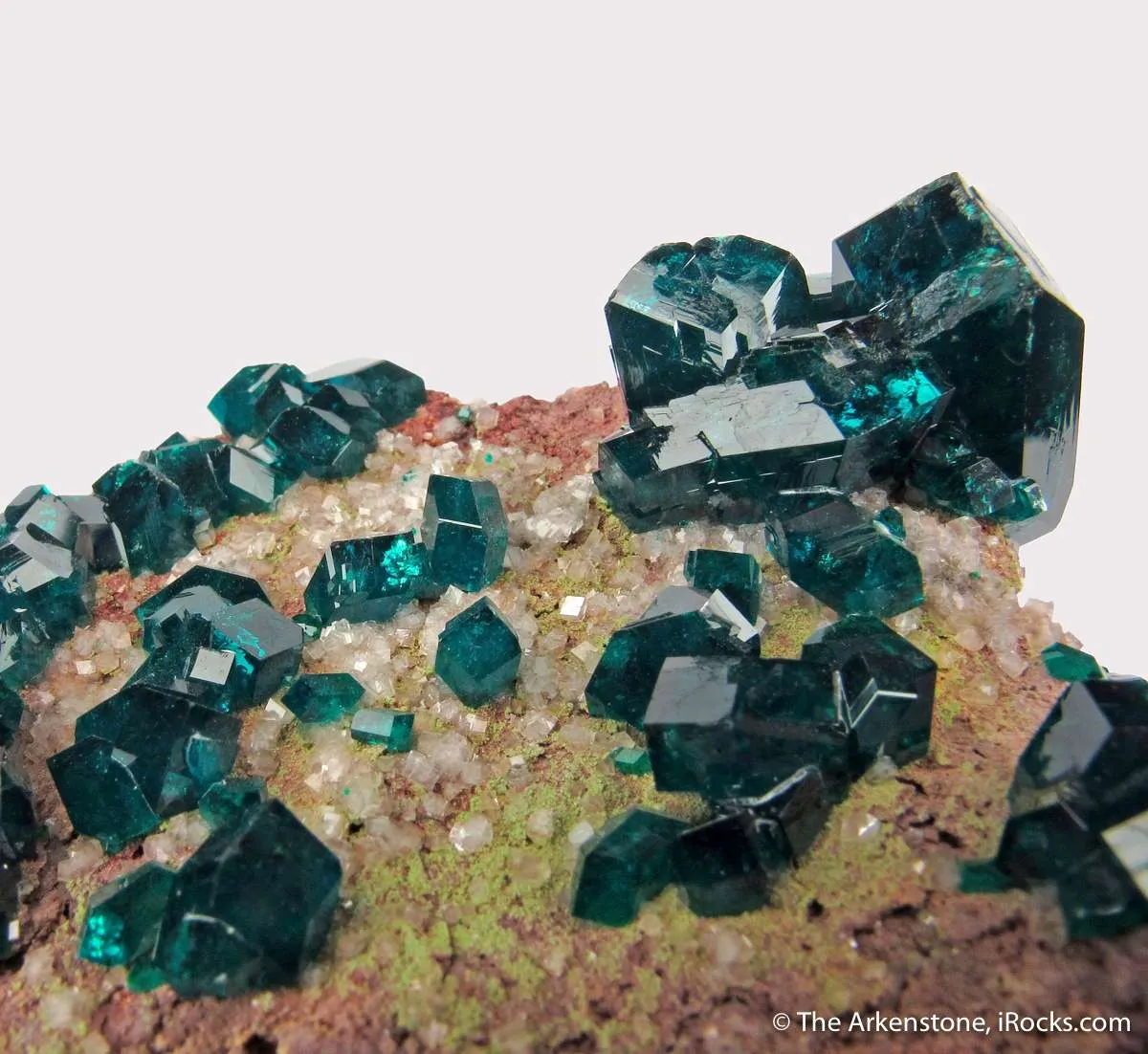 Dioptase with Calcite and Duftite - image 1