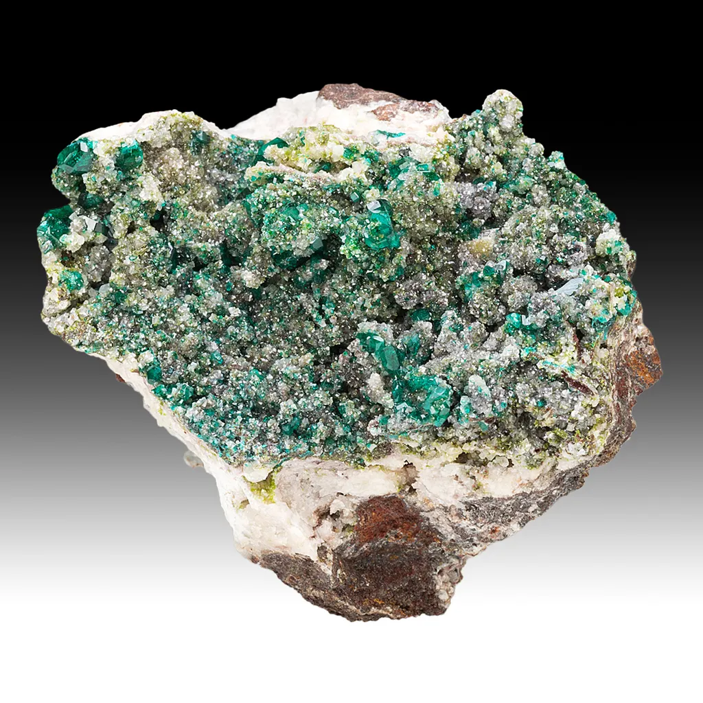 Dioptase with Calcite, Duftite image