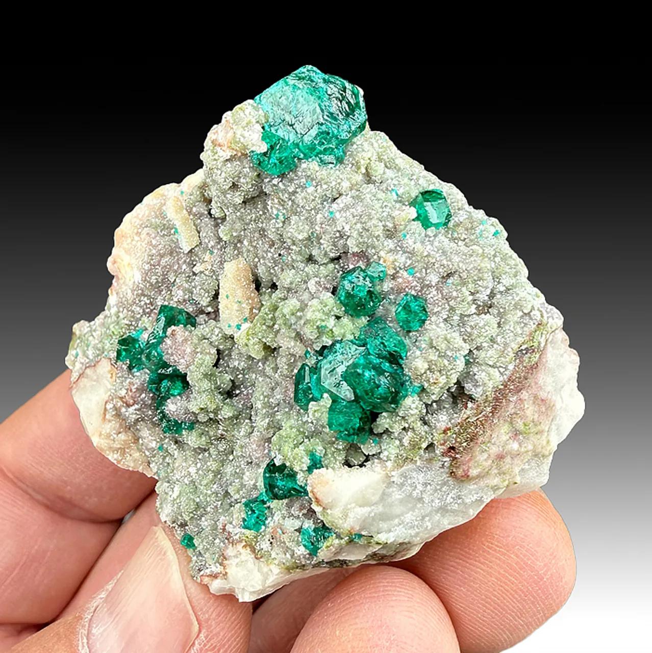 Dioptase with Calcite, Duftite - image 1