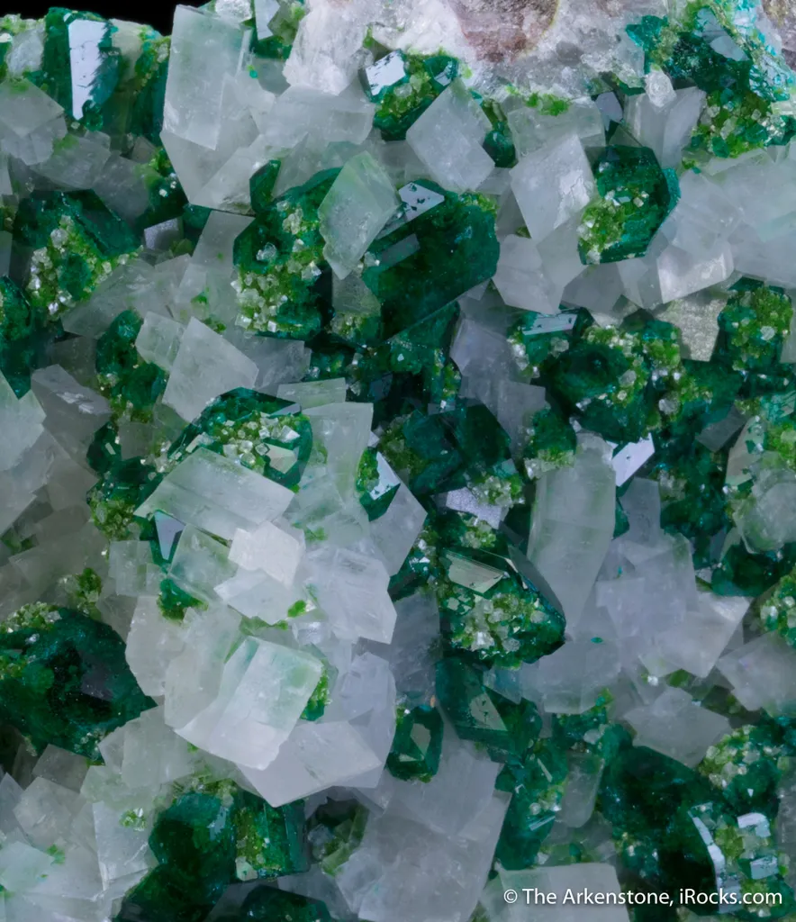 Dioptase with Duftite on Calcite - image 2