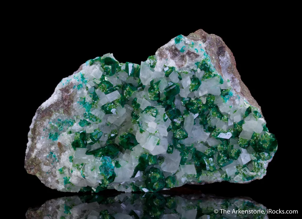 Dioptase with Duftite on Calcite - image 3