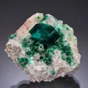 DIOPTASE with MALACHITE on CALCITE - image 1