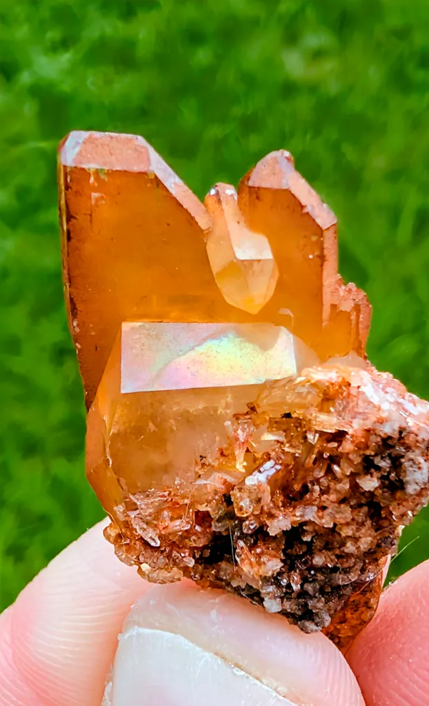 Double-Terminated Spinel-Law Twin Iridescent Quartz, w/ Interrupted Growth Pattern image