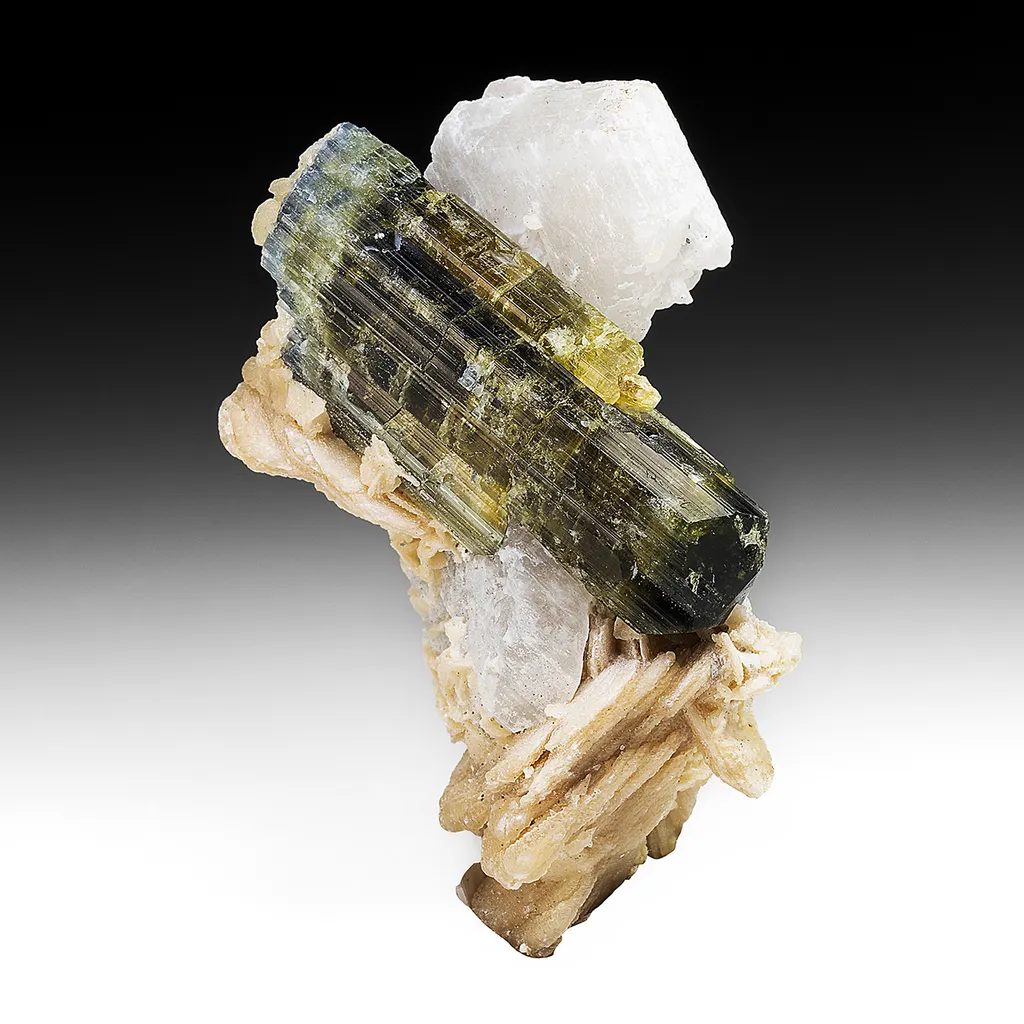 Dravite with Feldspar, Calcite image