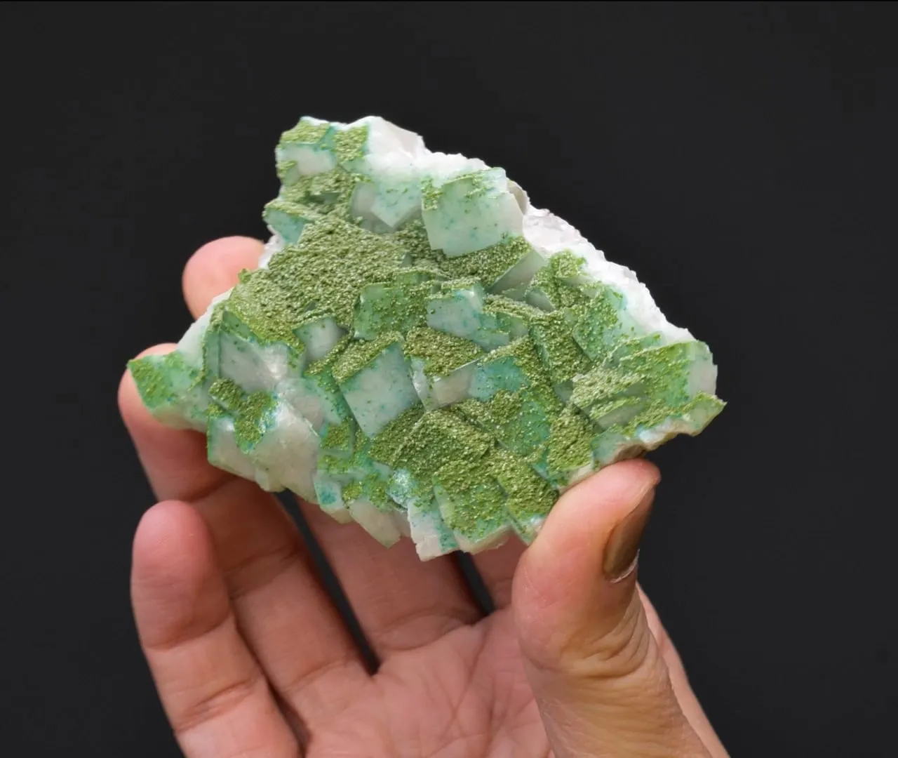 Duftite with Dioptase on Calcite - image 2