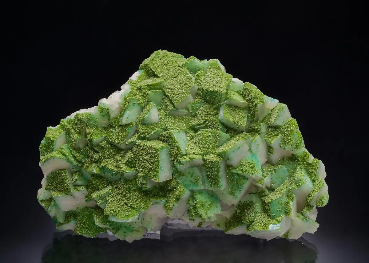 Duftite with Dioptase on Calcite - image 1