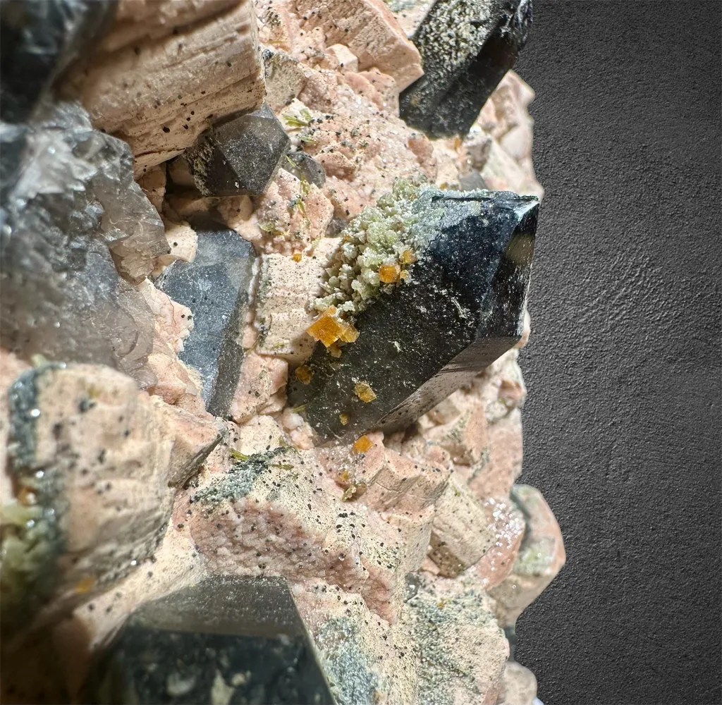 Morion with Fluorite & Epidote on Feldspar from China, Shandong