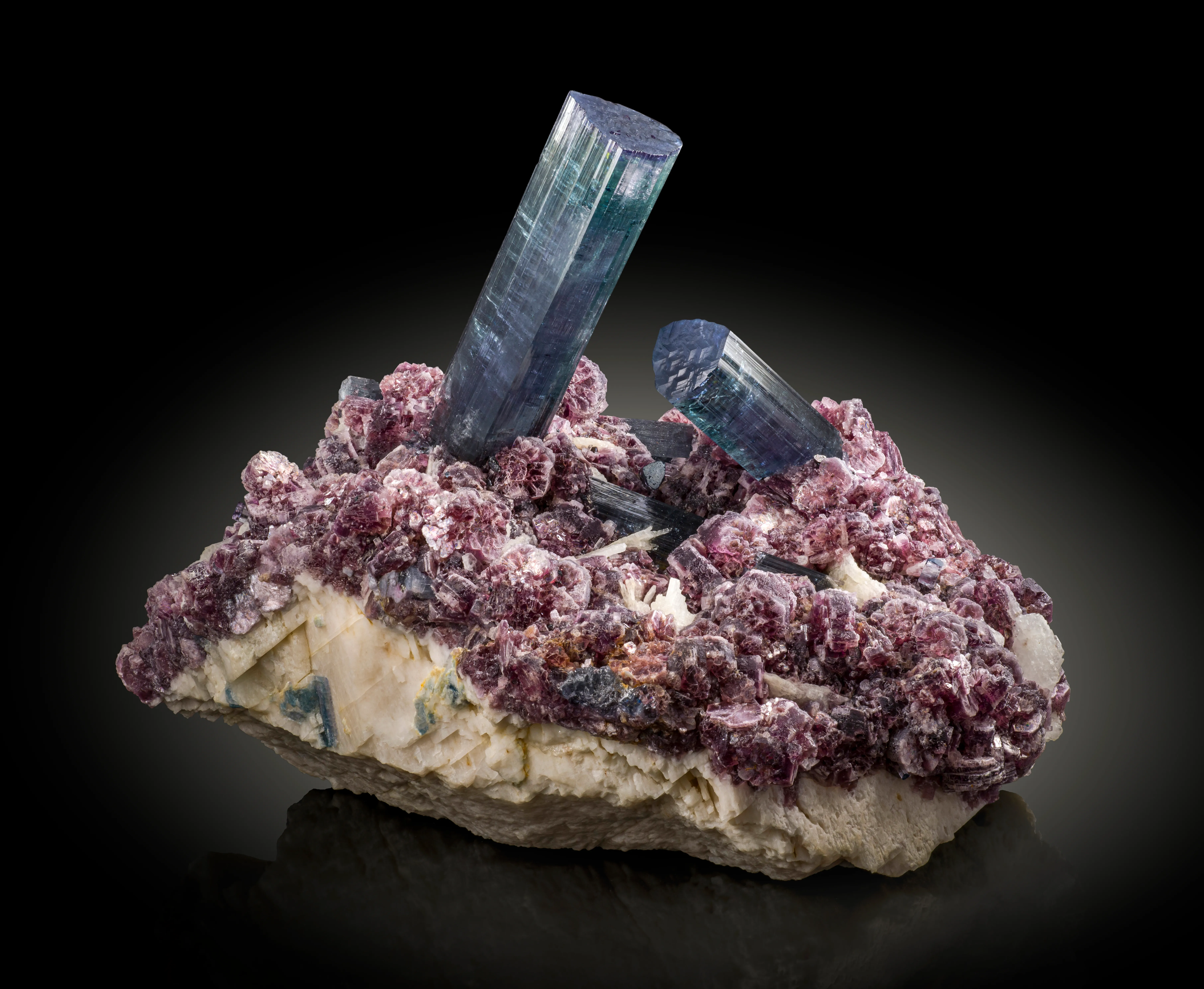 Elbaite on Lepidolite & Orthoclase - image 1