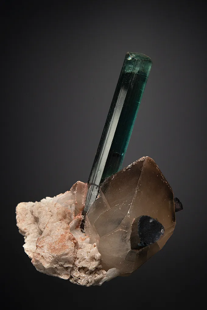 Elbaite on Quartz and Albite var. Cleavelandite (repaired) - image 2