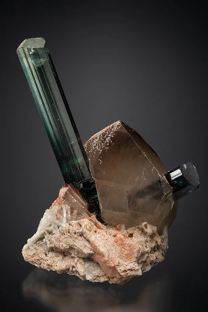 Elbaite on Quartz and Albite var. Cleavelandite (repaired) image