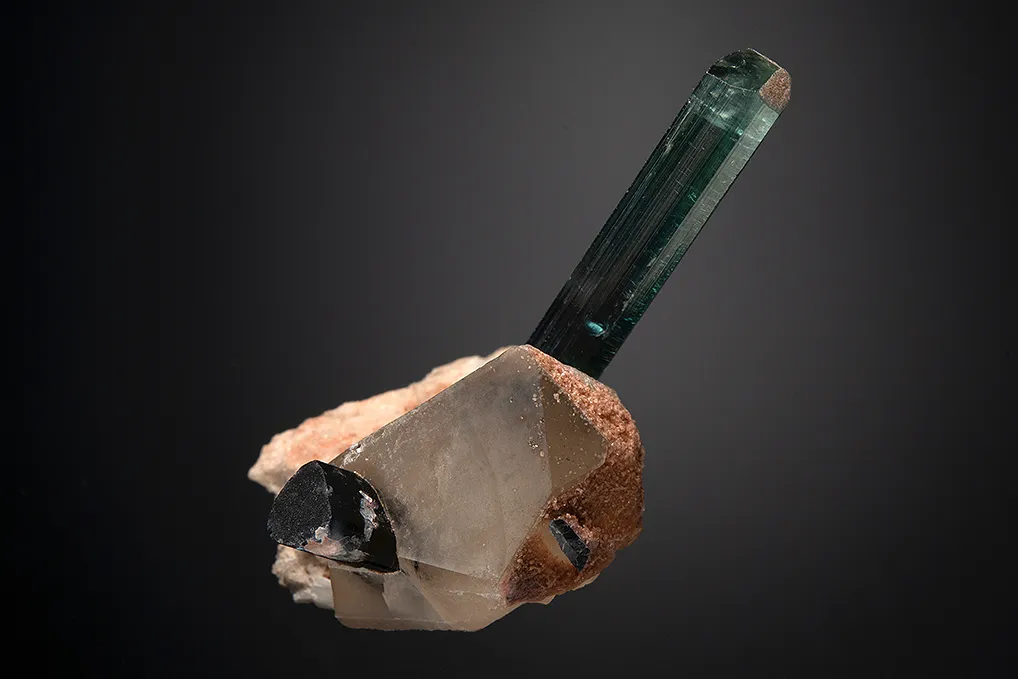Elbaite on Quartz and Albite var. Cleavelandite (repaired) - image 3