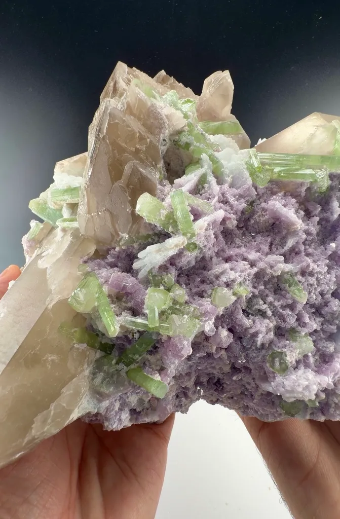 Elbaite quartz lepidolite on matrix specimen - image 3