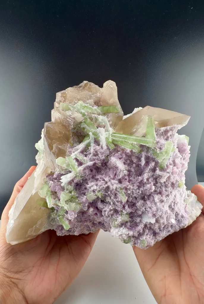 Elbaite quartz lepidolite on matrix specimen image