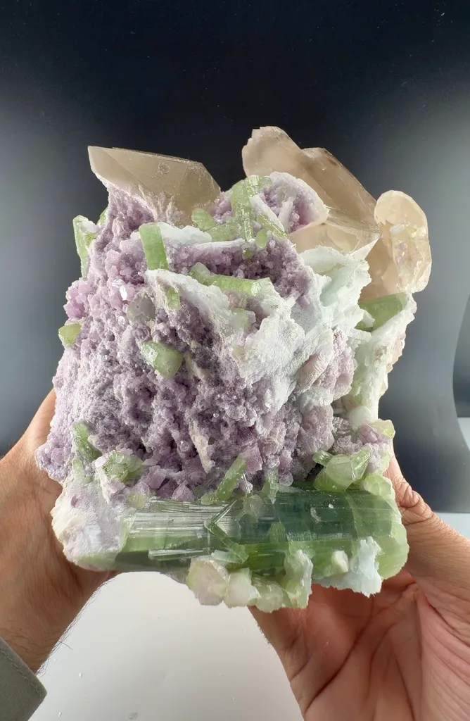 Elbaite quartz lepidolite on matrix specimen - image 5