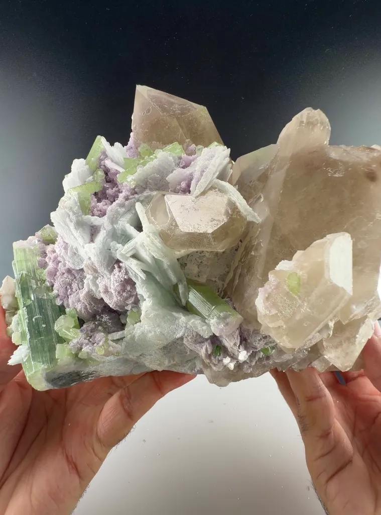 Elbaite quartz lepidolite on matrix specimen - image 2