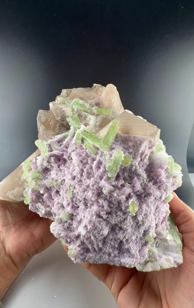 Elbaite quartz lepidolite on matrix specimen - image 4