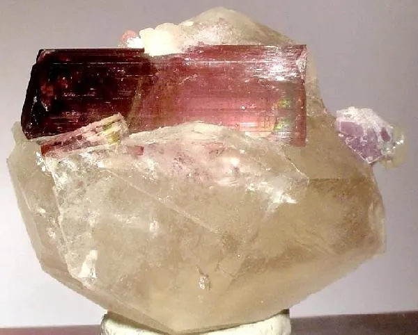 Elbaite, Quartz (Var: Smoky Quartz) image