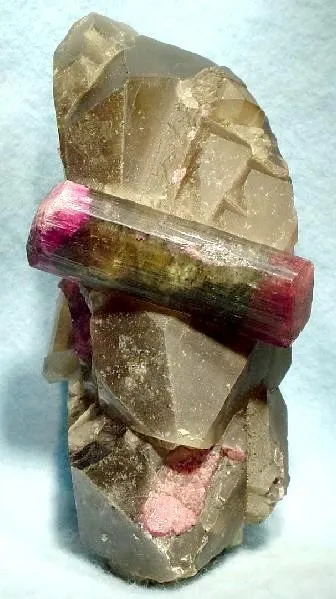 Elbaite, Quartz (Var: Smoky Quartz) image