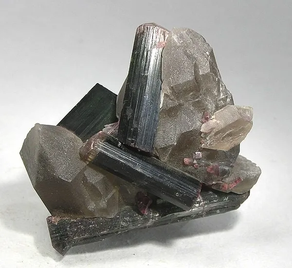 Elbaite, Quartz (Var: Smoky Quartz) image