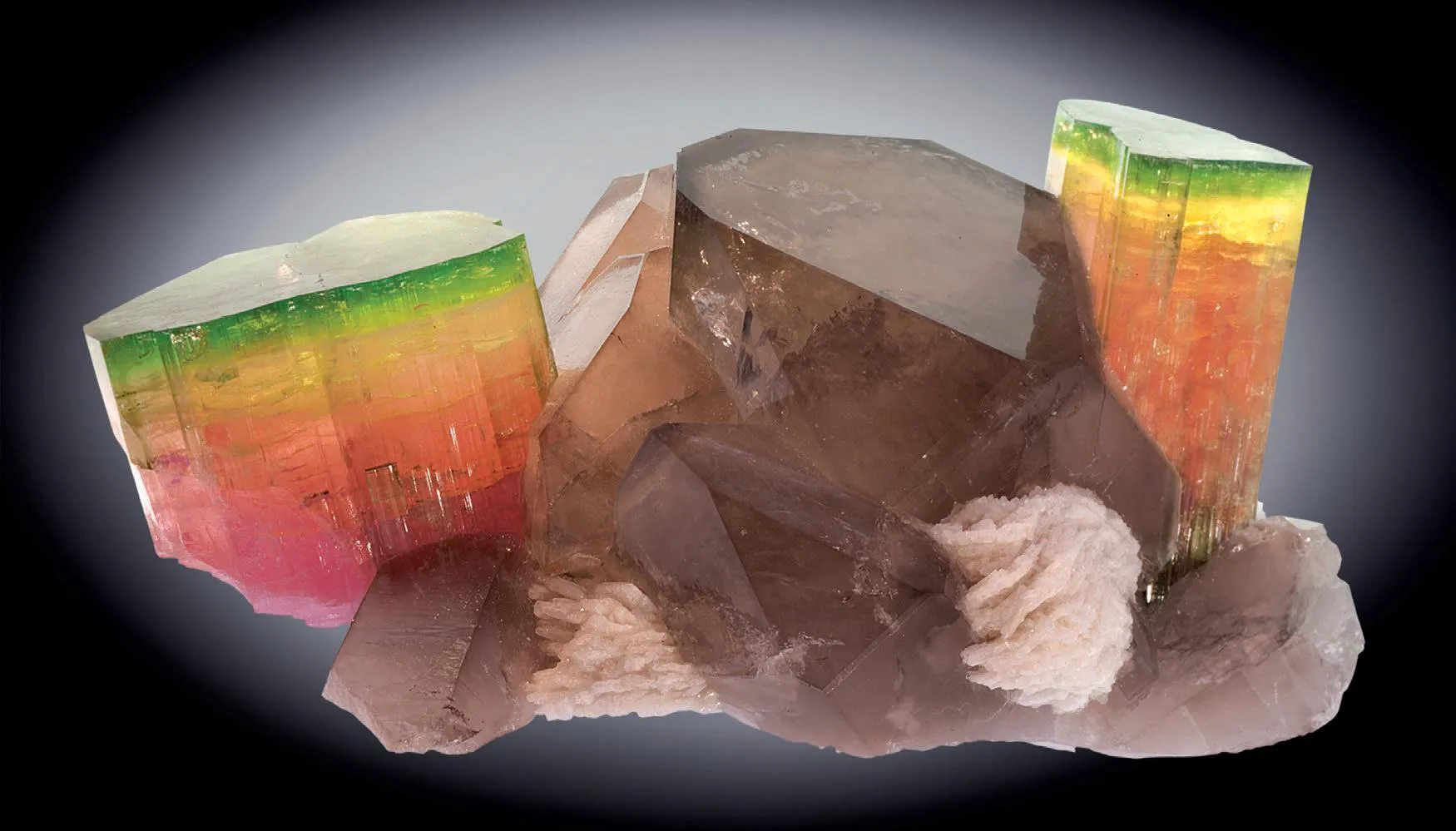 Elbaite, Smoky Quartz, Albite - image 1