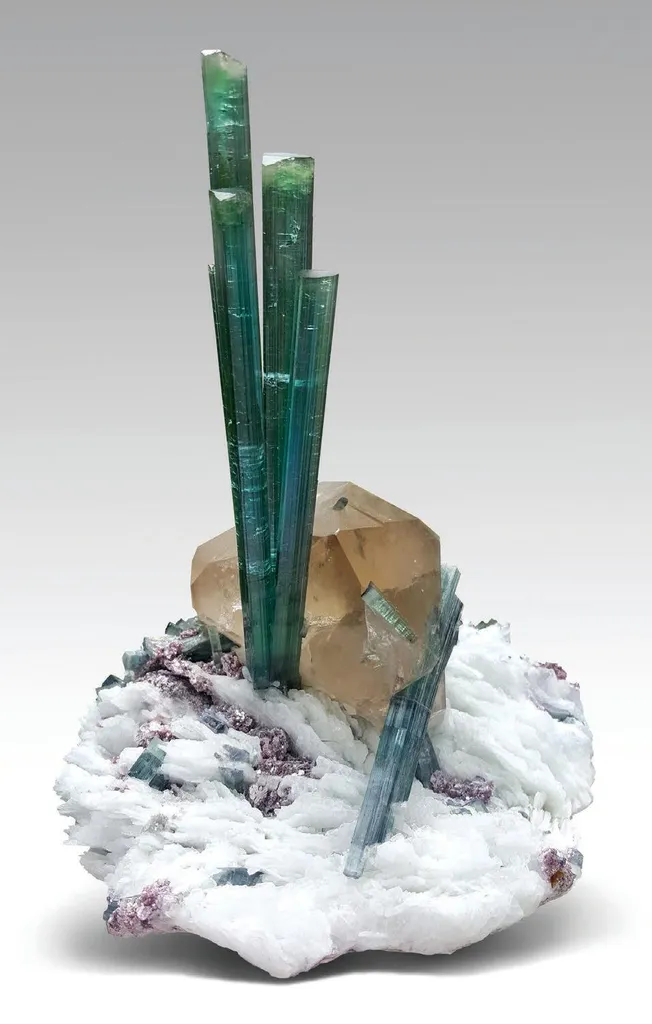 Elbaite, Smoky Quartz, Albite, Lepidolite image
