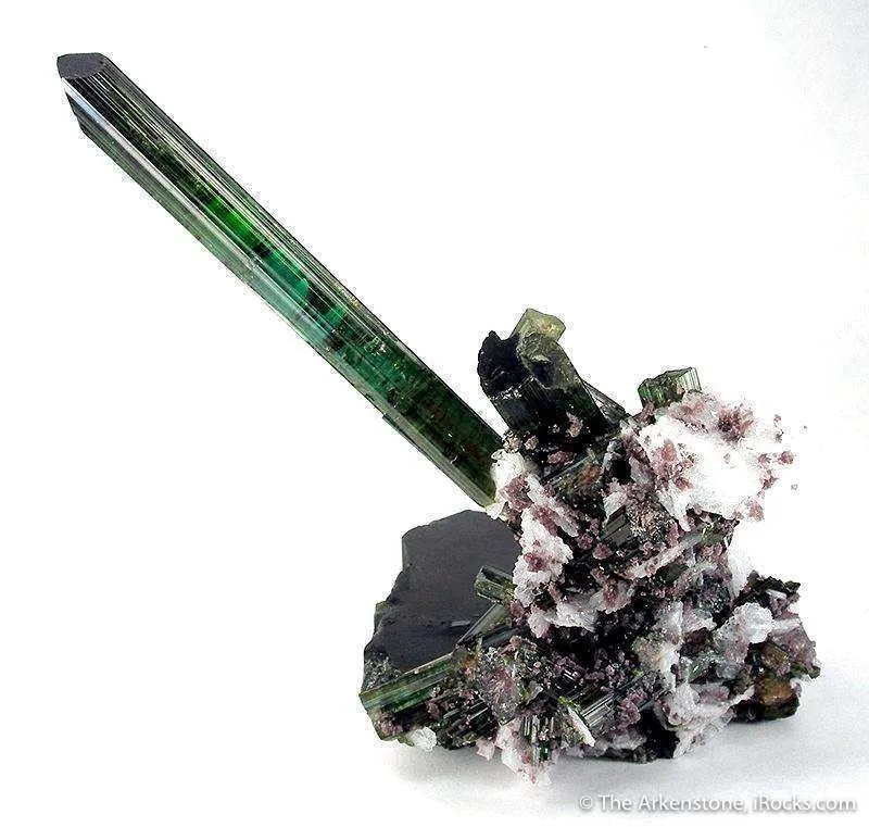 Elbaite Tourmaline with Quartz, Cleavelandite & Lepidolite on Tourmaline - image 4