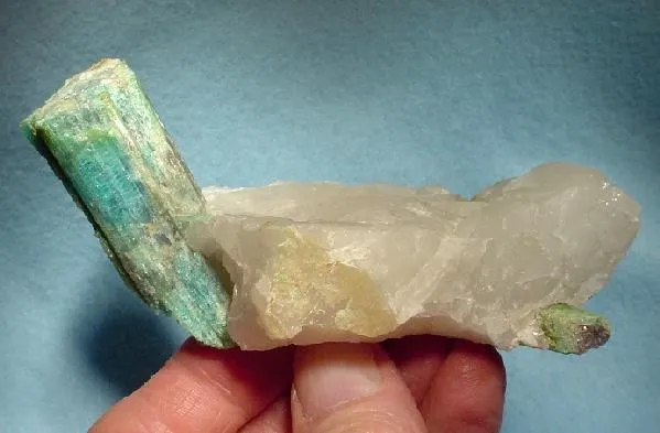 Elbaite (Var: Cuprian Elbaite), Quartz (Var: Milky Quartz) image