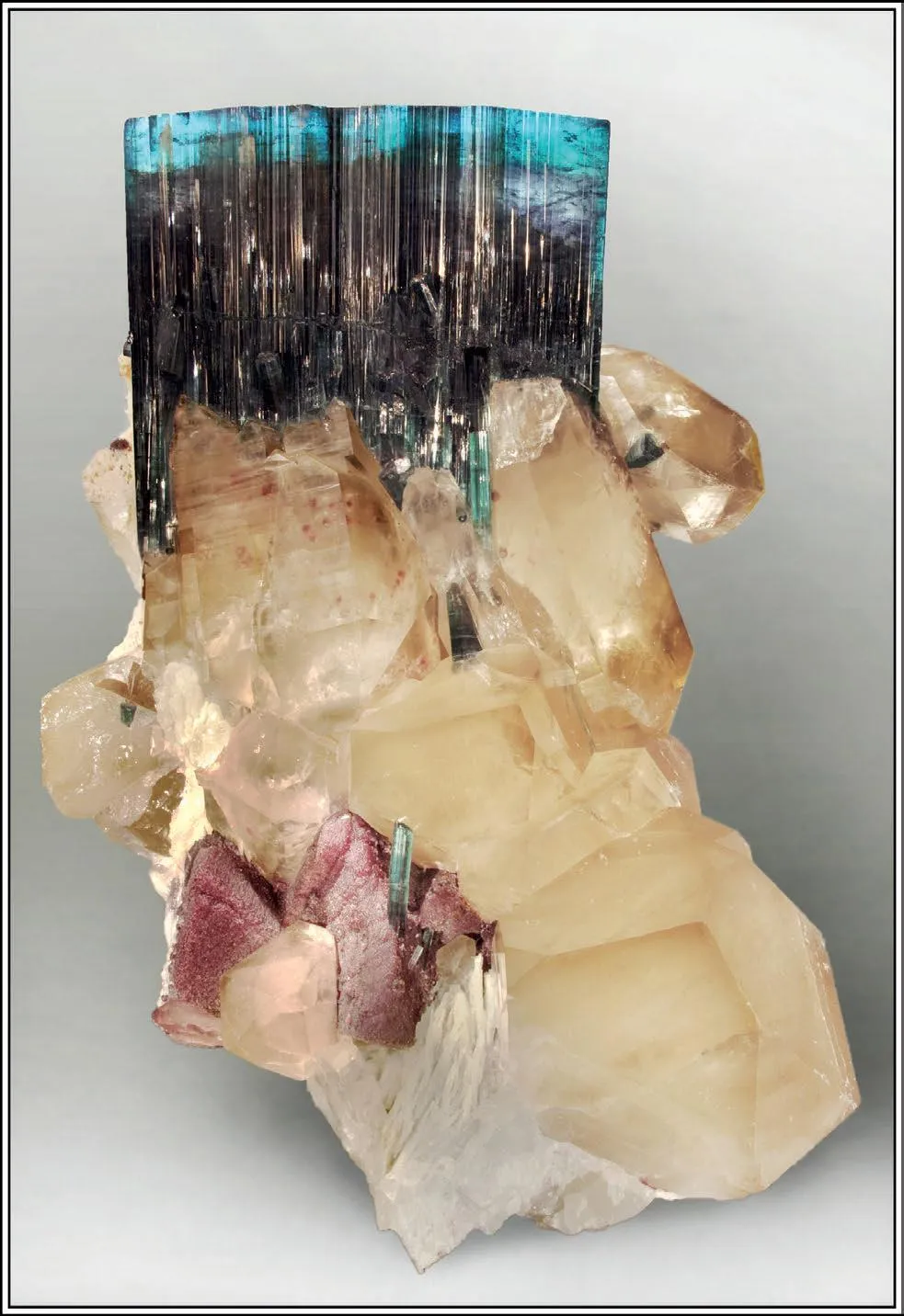 Elbaite (variety Indicolite), Albite, Quartz - image 1