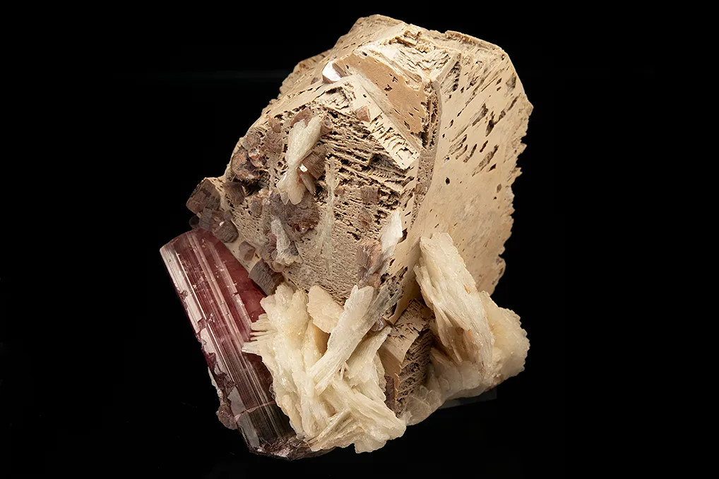 Elbaite with Lepidolite and Albite var. Cleavelandite on Microcline - image 3