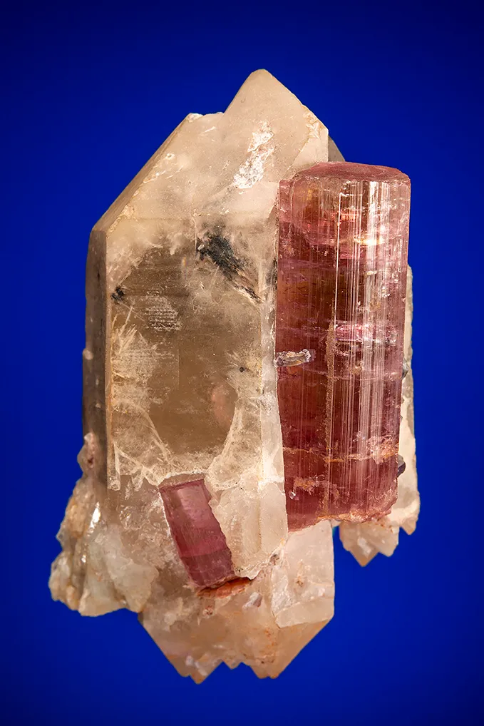 Elbaite with Lepidolite and Albite var. Cleavelandite on Quartz image