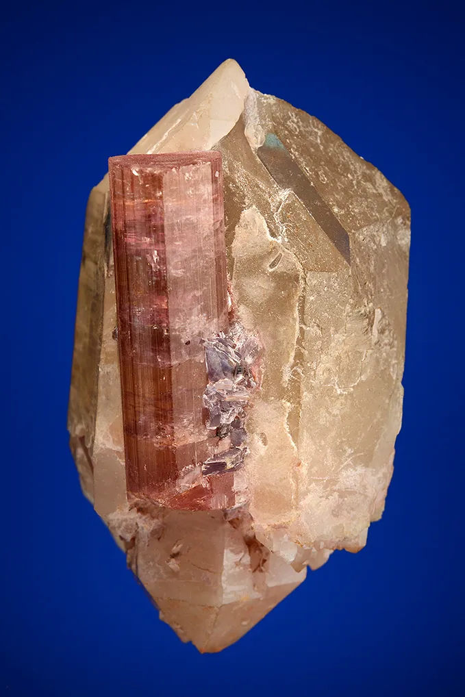 Elbaite with Lepidolite and Albite var. Cleavelandite on Quartz - image 2