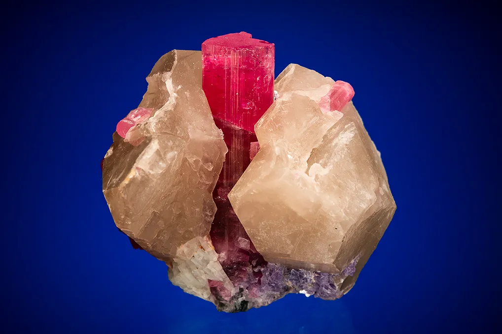 Elbaite with Lepidolite and Albite var. Cleavelandite on Quartz image