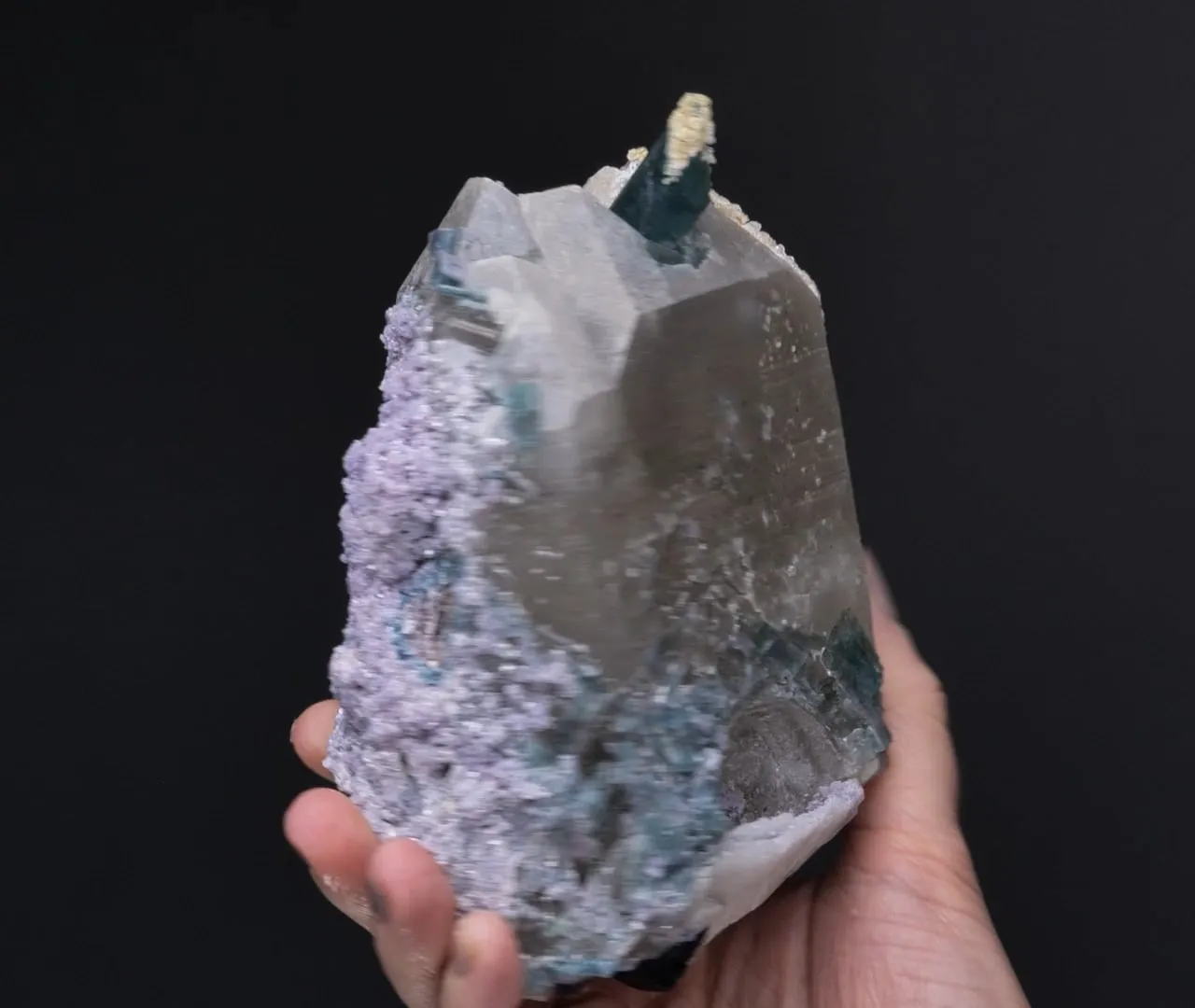 Elbaite with Lepidolite Hyalite, Cleavelandite on Quartz - image 2