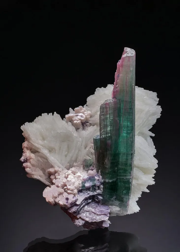 Elbaite with Lepidolite on Cleavelandite image