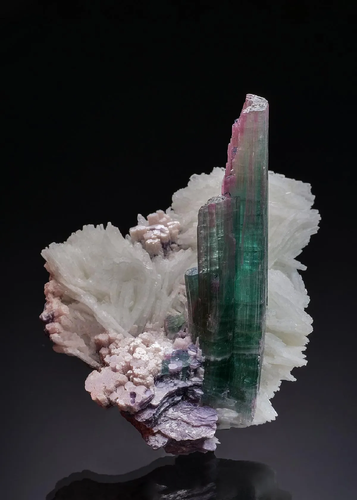 Elbaite with Lepidolite on Cleavelandite - image 1