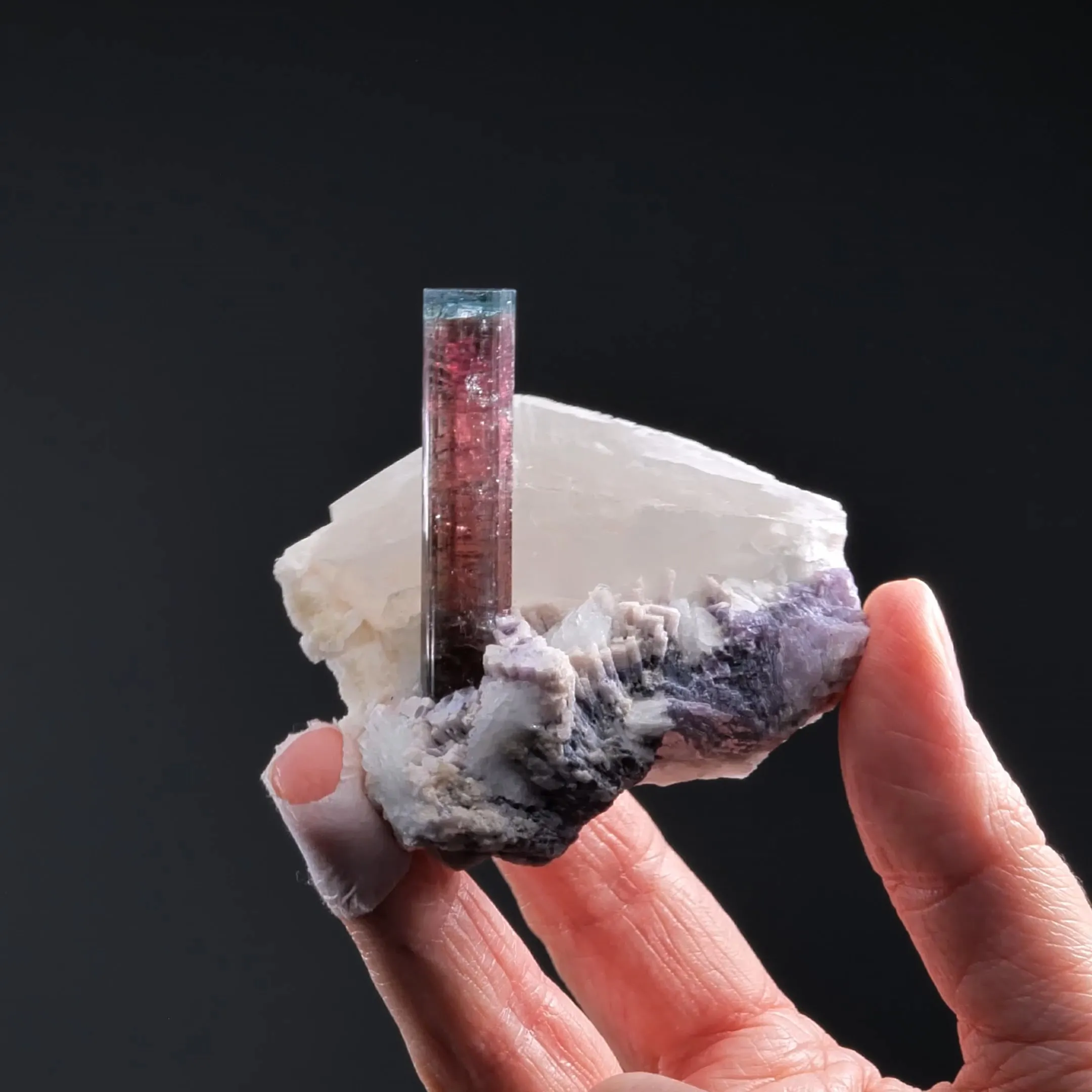 Elbaite with Lepidolite on Quartz - image 2