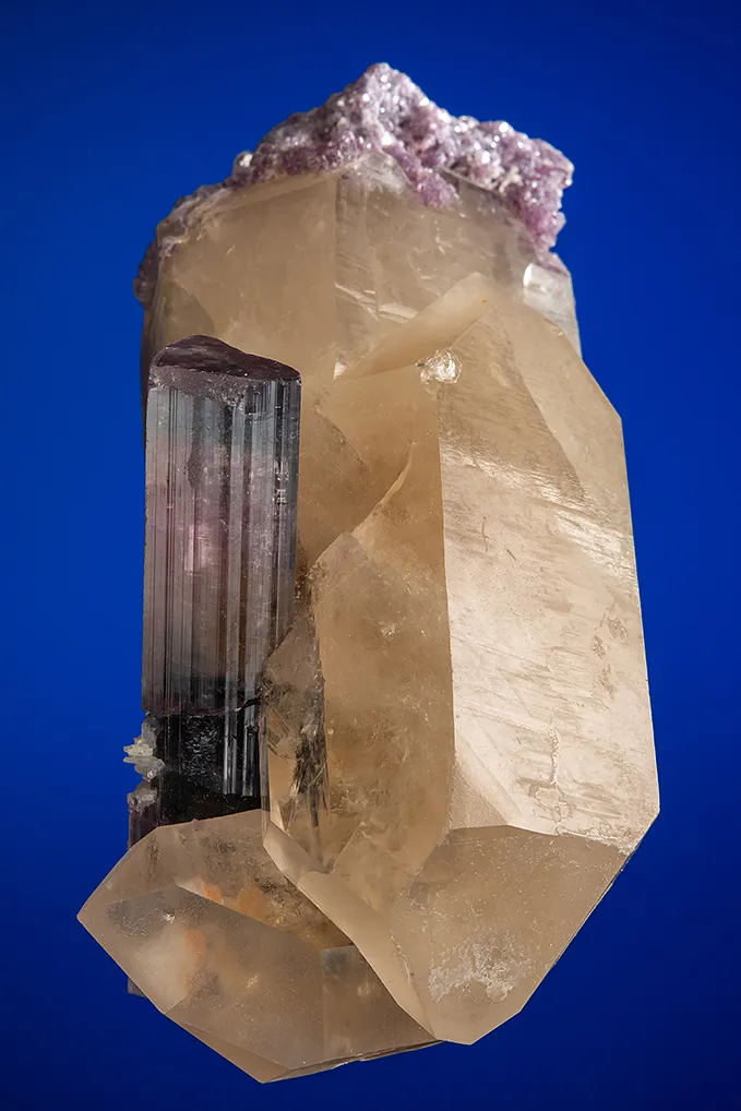 Elbaite with Lepidolite on Quartz (repaired) image