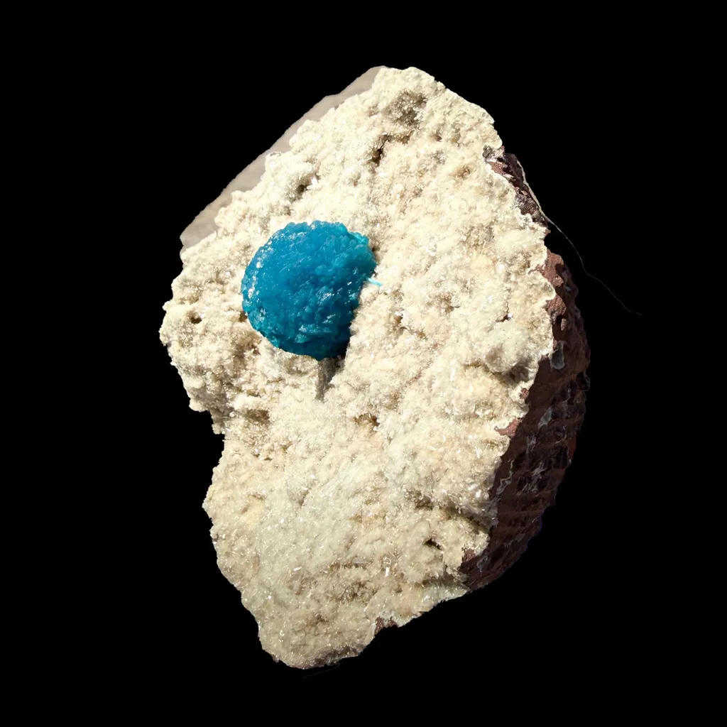 Electric-Blue Botryoidal Cavansite Rosette on Sparkling Heulandite Matrix – Rare Indian Zeolite Mineral Specimen from Pune - image 6