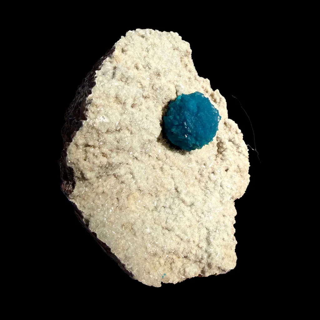 Electric-Blue Botryoidal Cavansite Rosette on Sparkling Heulandite Matrix – Rare Indian Zeolite Mineral Specimen from Pune - image 5
