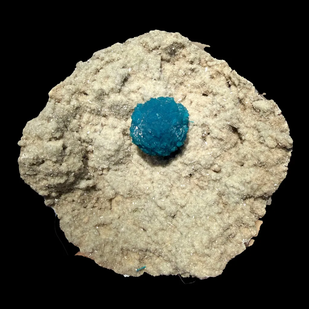 Electric-Blue Botryoidal Cavansite Rosette on Sparkling Heulandite Matrix – Rare Indian Zeolite Mineral Specimen from Pune image