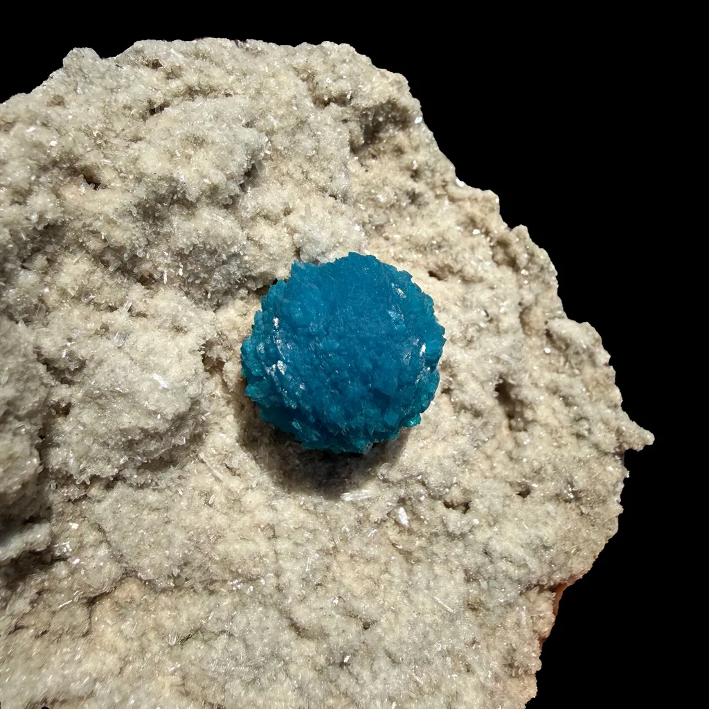 Electric-Blue Botryoidal Cavansite Rosette on Sparkling Heulandite Matrix – Rare Indian Zeolite Mineral Specimen from Pune - image 4