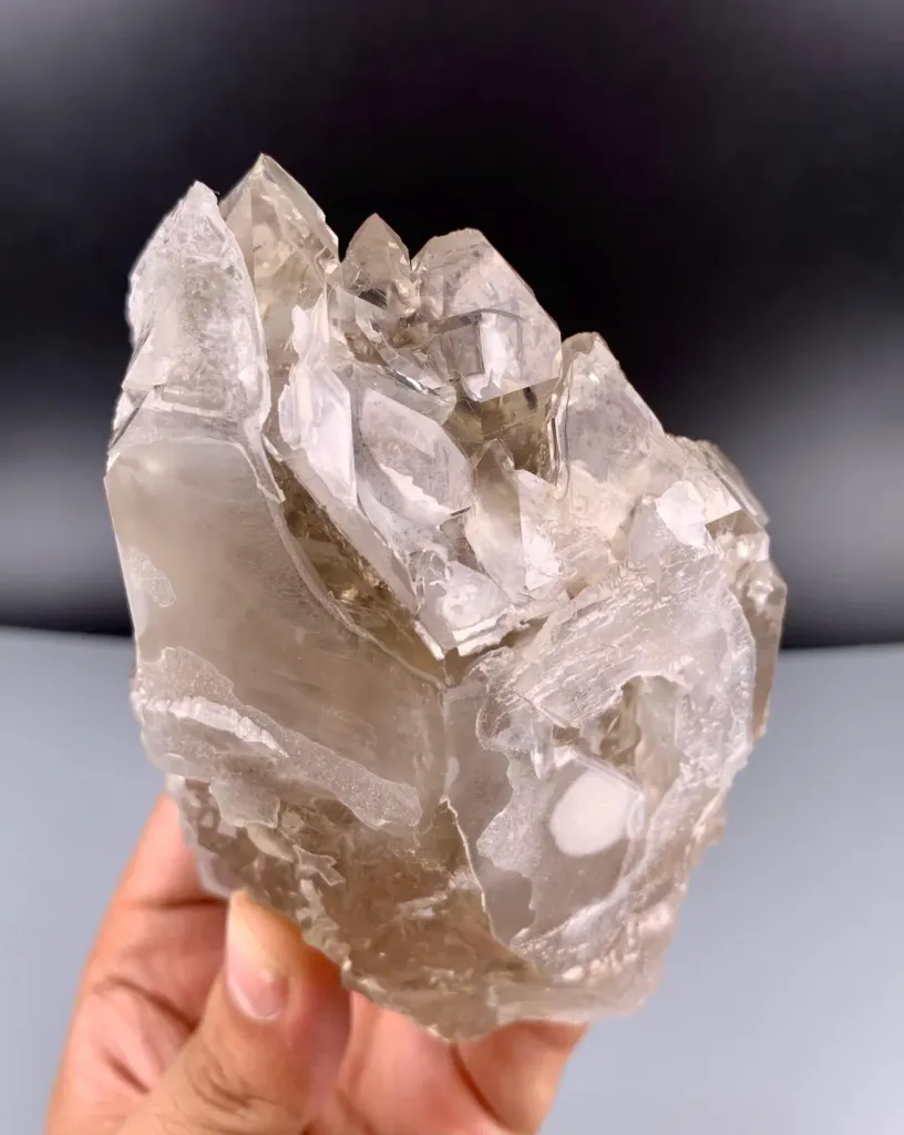 Elestial window Smoky Quartz with white Rose Quartz coating from Afghanistan - image 6