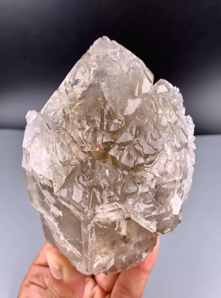 Elestial window Smoky Quartz with white Rose Quartz coating from Afghanistan image