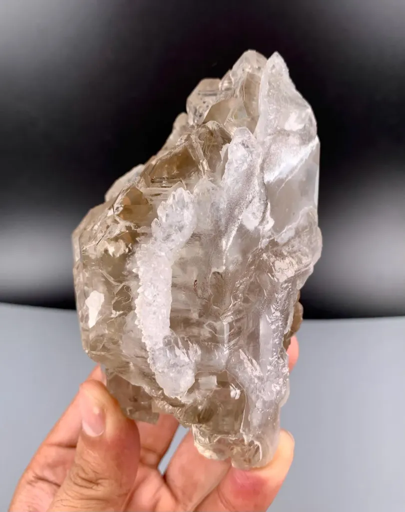 Elestial window Smoky Quartz with white Rose Quartz coating from Afghanistan - image 8