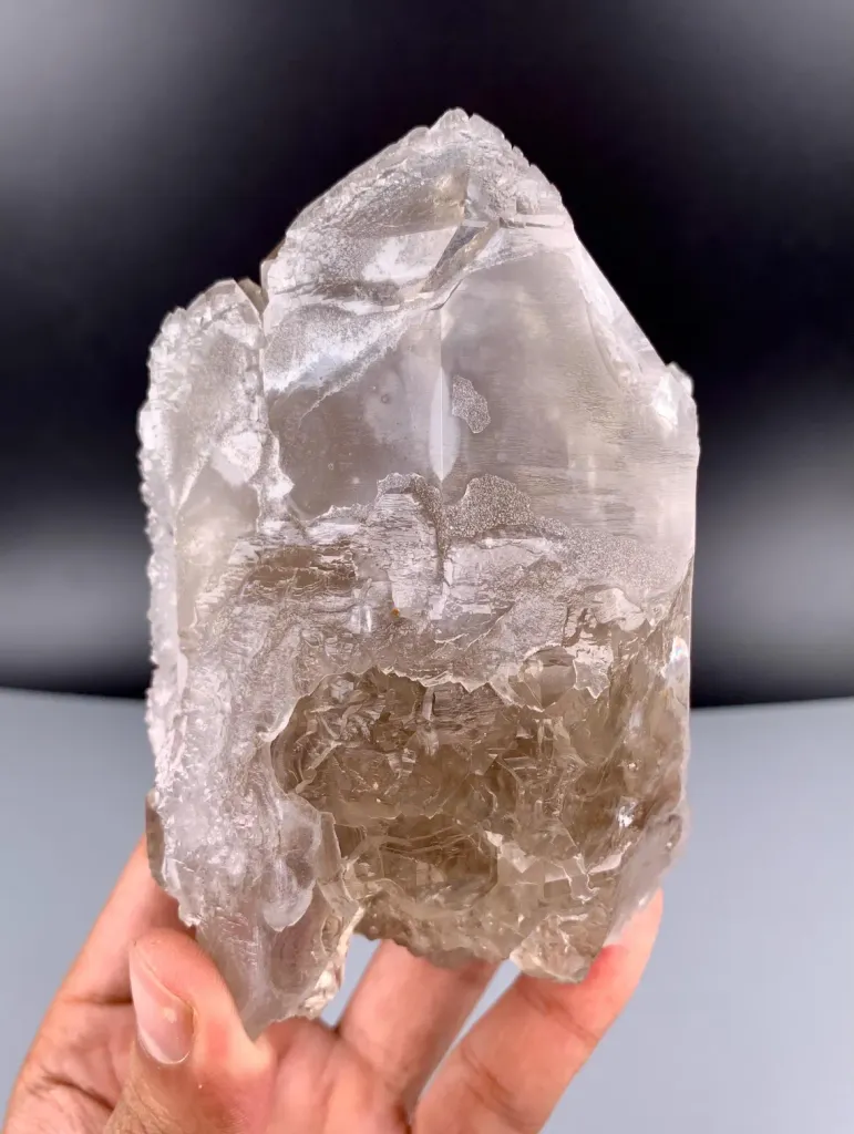 Elestial window Smoky Quartz with white Rose Quartz coating from Afghanistan - image 9