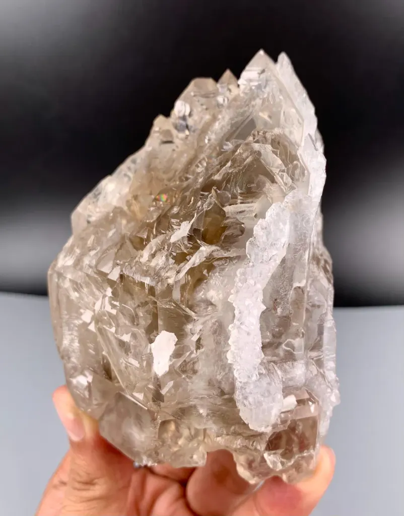 Elestial window Smoky Quartz with white Rose Quartz coating from Afghanistan - image 4